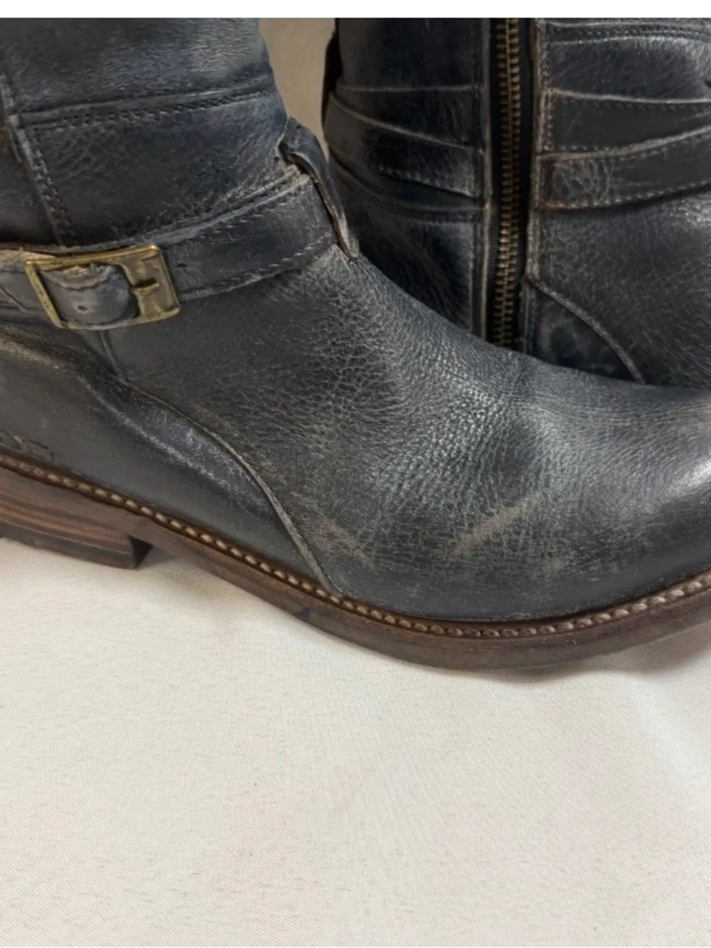 Bed Stu Rider Boots Women's Bench Made Distressed Side Zip Knee High Sz 7 EUC